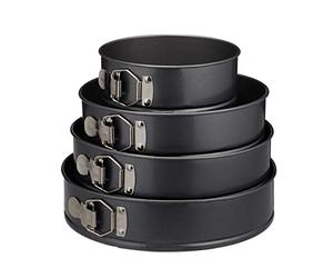 Relaxdays 10024092 gâteaux à charnière rond, Set de 4 18/24/26/28 cm, moule à manqué démontable, antiadhésif, gris métal, acier, 6,5 x 28 x 28 cm