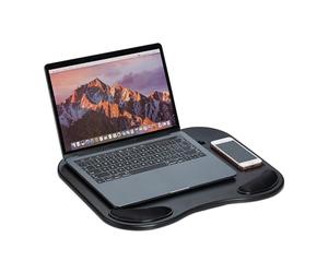 Relaxdays 10024100 Coussin ordinateur portable, Rembourrage main, support genoux,11 pouces, plastique, noir, polyester, mousse, 5,5 x 44 x 32 cm