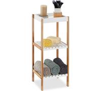 relaxdays étagère de Salle de Bain avec 3 rangements, sur Pieds, Bambou, MDF, sans perçage,72x30x29 cm, Nature/Blanche