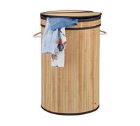 Relaxdays 10024236_126 Panier bambou corbeille ronde sac à linge 65 litres bac coffre couvercle XXL, nature, 61,5 x 40 cm