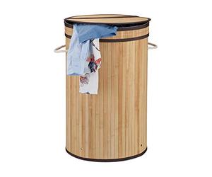 Relaxdays 10024236_126 Panier bambou corbeille ronde sac à linge 65 litres bac coffre couvercle XXL, nature, 61,5 x 40 cm