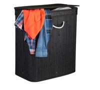 Relaxdays 10024237_46 panier à linge 95 L Rectangulaire Bambou, Panneaux MDF, Métal, Polyester Noir et Blanc Noir
