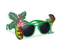 Relaxdays 10024246 Hawaii Lunettes de soleil amusantes avec palmier et cocktail, lunettes de gaging, flamingo, lunettes de fun carnaval vert unisexe - Adulte