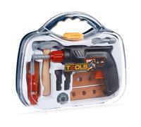 Relaxdays 10024275 Coffret À Outils Pour Enfant 11 Pièces Avec Perceuse (Rotatif), Jeu Artisanal, Marteau Uvm, Transparent