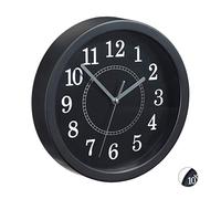 Relaxdays 10024285_46 Horloge murale ronde, 20 cm, Petite pendule à accrocher au mur, design classique, piles, noire, plastique, métal, One size
