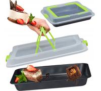 Relaxdays Plat four avec couvercle, transport gâteaux 3 en 1, LxP 40,5x32,5 cm, bord haut, plaque, vert/noir