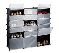 Relaxdays 10024524_46 Meuble chaussures plastique étagère 18 casiers système plug-in portes rangement DIY HxlxP: 125x140x36 cm, noir, 125, 5 x 140 x 36, 5 cm