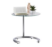 Relaxdays 10024551 d'appoint réglable en hauteur max. 70 cm, chromée, ronde, Table café, surface en verre 46 cm Ø, argenté, acier, 1 élément