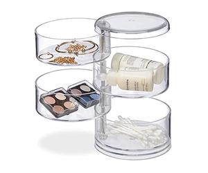 Relaxdays 10024638 Organiseur Cosmétiques 4 Casiers Pivotants Kit Maquillage Rouge à Lèvres Tour Make-Up Acrylique Transparent, Standard