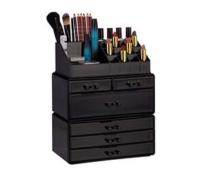 Relaxdays 10024643_46 Organiseur de Cosmétiques 6 Tiroirs 22 Casiers Rangement Make-Up Tour à Maquillage Acrylique noir, Taille Unique