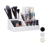 Relaxdays 10024644_49 Organisateur Cosmétique Acrylique Rangement Make-Up 16 Casier Maquillage Support Rouge à Lèvre Blanc, 8 x 22 x 12,5 cm