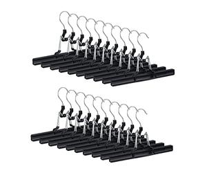 Relaxdays 10024660_683 Cintres Set de 20 Pantalons et Jupes métal Caoutchouc Pinces Crochet Rotatif 360° 26 cm, Noir, 15,8 x 26 x 3 cm