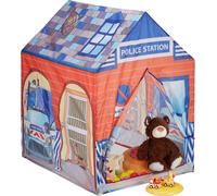 Relaxdays Tente de jeu enfants Police poste de police voiture chien 3 ans, tissu HxlxP- 102 x 72 x 95 cm, bleu-rouge - version allemande