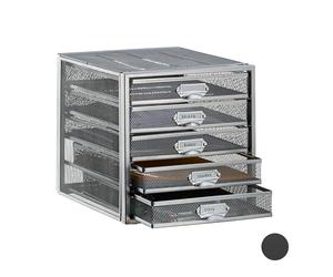 Relaxdays 10024816_55 Corbeille à courrier documents organiseur porte-revues 5 tiroirs compartiments format A4, argent, acier, Standard