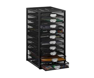 Relaxdays 10024817_46 Corbeille à courrier Documents Organiseur Porte-revues 10 tiroirs Compartiments Format A4, Noir, Acier, 55 x 27,5 x 35,5 cm