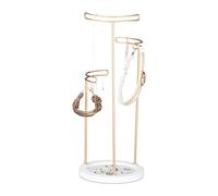relaxdays 10024968 Porte, Arbre, Présentoir à bijoux, métal rond design moderne 3 étages, blanc-doré, MDF, velours, 40 x 16 x 16 cm