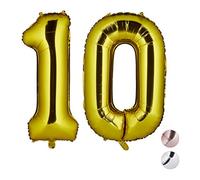 Relaxdays 10025078_259 Ballons Chiffre numéro 10 gonflables Anniversaire décoration géant Mariage fête 85-100 cm, doré, Or, 85 x 50 x 17 cm