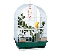 Relaxdays 10025133 Cage à Oiseaux, volière, pinsons, canaris, perchoir, mangeoire, H x l x P 49,5 x 34,5 x 28 cm, Blanc/Vert, Acier, PP