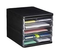 Relaxdays 10025423 Boîte avec tiroirs pour classement, 5 compartiments, matériel de bureau, A4, lettres, HlP 24,5x26x34cm noir, PP, polystyrène, 1 élément