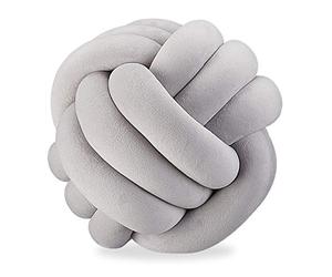Relaxdays 10025428_111, coussin canapé noué, décoratif, scandinave, Oreiller d’ornement nœud, Ø 25 cm, gris, polyester, mousse, 25 x 25 x 25 cm