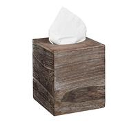 Relaxdays 10025563 Boîte à mouchoirs carrée, Distributeur lingettes salle de bains, cube bois, Shabby, HLP 16,5x14x14 cm, marron, 1 élément