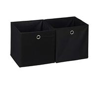 Relaxdays 10025655_46 Lot de 2 boîtes de rangement, carrées en tissu, Cubique, 30x30x30 cm, Noir, polyester, carton, 30 x 30 x 30 cm
