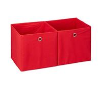 Relaxdays 10025655_47 Lot de 2 boîtes de rangement, carrées en tissu, Cubique, 30x30x30 cm, Rouge, polyester, carton, 30 x 30 x 30 cm