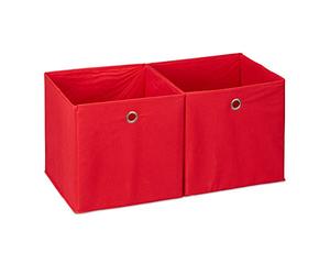 Relaxdays 10025655_47 Lot de 2 boîtes de rangement, carrées en tissu, Cubique, 30x30x30 cm, Rouge, polyester, carton, 30 x 30 x 30 cm