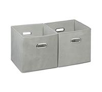 Relaxdays 10025656_111 Lot de 2 boîtes de rangement, sans couvercle, avec poignée, pliable, panier en tissu carré, 30 cm, gris, polyester, carton, 30 x 30 x 30 cm