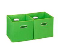 Relaxdays 10025656_53 Lot de 2 boîtes de rangement, sans couvercle, avec poignée, pliable, panier en tissu carré, 30 cm, vert, polyester, carton, 30 x 30 x 30 cm