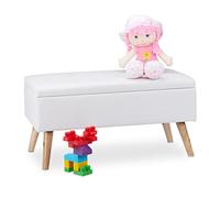 Relaxdays 10025734_49 Banc rembourré, MDF, en Similicuir, Bois de pin, Blanc, 40 x 80 x 39,5 cm