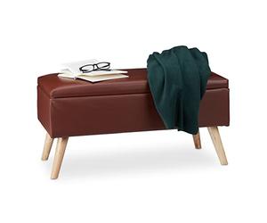 Relaxdays 10025734_93 Banc de Rangement, MDF, en Similicuir, Bois de pin, Marron, 40 x 80 x 39,5 cm