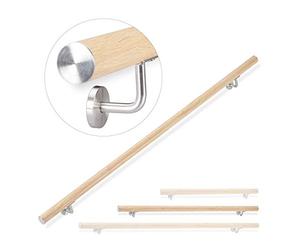 Relaxdays 10026019_632 Rampe, 150 cm, Main courante escalier, Aluminium, Aspect hêtre intérieur extérieur, Ø 42mm, nature, inox, 12 x 150 x 8 cm