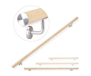 Relaxdays 10026019_633 Rampe, 200 cm, Main courante escalier, Aluminium, Aspect hêtre intérieur extérieur, Ø 42mm, nature, inox, 12 x 200 x 8 cm