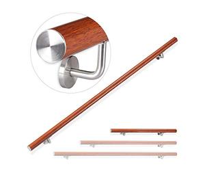 Relaxdays 10026020_631 Rampe, 100 cm, Main Courante escalier, Aluminium, Aspect chêne intérieur extérieur, Ø 42mm, Brun, INOX, Marron, 12 x 100 x 8 cm