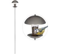 Relaxdays Mangeoire à oiseaux, Distributeur de graines en silo, jardin ou balcon, avec piquet H : 172 cm, argenté