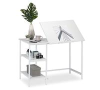 Relaxdays 10026046_954 Bureau inclinable, 3 étagères, de Nombreux Angles, Table d’Ordinateur Travail,HlP: 75 x 110 x 55 cm Blanc, Panneau de Particules, Fer