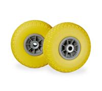 Relaxdays Roue de diable, 2x roue de brouette caoutchouc, 3.00-4", 260 x 85 mm, pour axe de 20 mm, jaune-gris