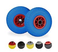 Relaxdays 10026070_959-Roues de brouette en caoutchouc plein, jantes en plastique, 80 kg max., bleu-rouge, AXE 25 mm, 260 x 85 mm, lot de 2