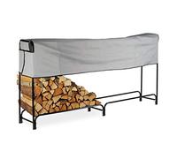 Relaxdays 10026087_962 Etagère de cheminée, très Large, avec Housse, Support de bûches en métal, HlP 122 x 245 x 40 cm, Noire, Acier, Polyester