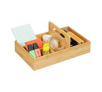 relaxdays 10026125 Organiseur Bambou, pour Le Bureau et Le Domicile, 5 Compartiments, HLP 12,5x32,5x20,5 cm, Naturel