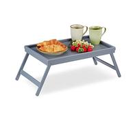 Relaxdays 10026130 Tablette de Lit Bambou Pieds Rabats Rebords Plateau de Service & Petit Déjeuner, HxLxP : 4 x 50 x 31 cm, gris, MDF, 1 élément