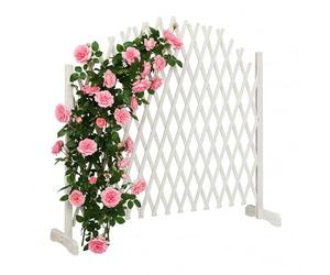 Relaxdays 10026332_49 Treillis Jardin en Bois Extensible 200 cm, Clôture Grillage Pliable, Plante grimpante Brise-Vue Balcon, Blanc