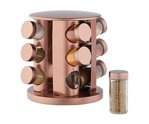 relaxdays 10026460 Carrousel, 12 Pots en Verre, Présentoir à épices INOX, Rotatif 360°, cuivré