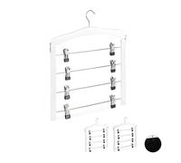 Relaxdays 10026462_49 Multiple en Bois pour Robes Pantalons, Lot de 3 cintres, Gain de Place Clips Crochet 360°, Blanc