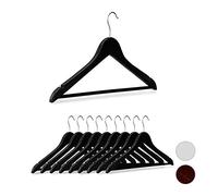 Relaxdays 10026466_46 Cintre en bois set de 10, Traverse pantalon 44,5 cm, Encoche robe jupe chemise, Crochet pivotant 360°, noir, fer, 22,5 x 44,5 x 1cm