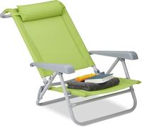 relaxdays Chaise Pliante Jardin Chaise Pliable Plage Ajustable Appui-tête accoudoirs réglables 120 kg, Vert