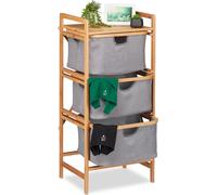 Relaxdays Gris trieur pour Linge en Bambou, 3 corbeilles, Salle de Bain et Chambre, étagère, 96 x 44 x 34,5 cm, Naturel