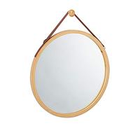 relaxdays 10026502 Miroir Rond à accrocher, lanière réglable, en Bambou, Moderne, Couloir, Salle de Bain, ∅: 45 x 60 cm, Naturel, Verre, Similicuir, Nature, 45 x 45 x 2 cm