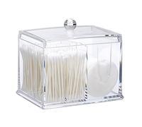 Relaxdays 10026560_1031 Distributeur tiges, grande boîte Coton, Rangement cosmétiques acrylique couvercle, transparent, 13 x 15 x 11 cm